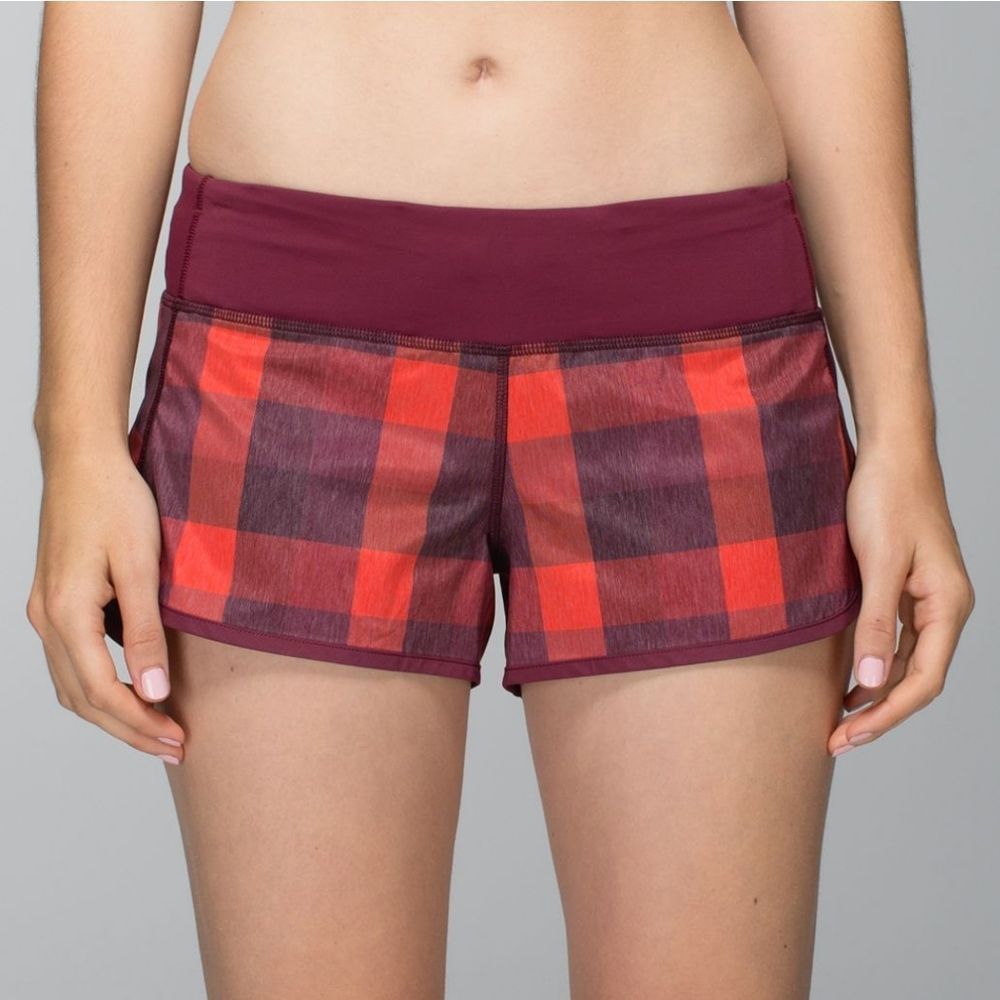 LULULEMON Run: Speed Short Yama Check Heathered Flaming Tomatoe / Rust Berry‎ 2